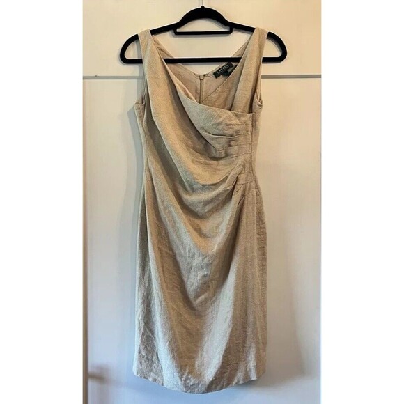 Lauren Ralph Lauren Dresses & Skirts - Lauren Ralph Lauren Dress Women’s Size 2 Beige Sleeveless Linen Sheath Ruched